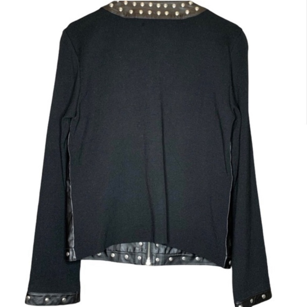 Caprice Y2K Leather Combo Studded Moto Jacket Double Zip Grunge Goth L Black - Picture 3 of 6